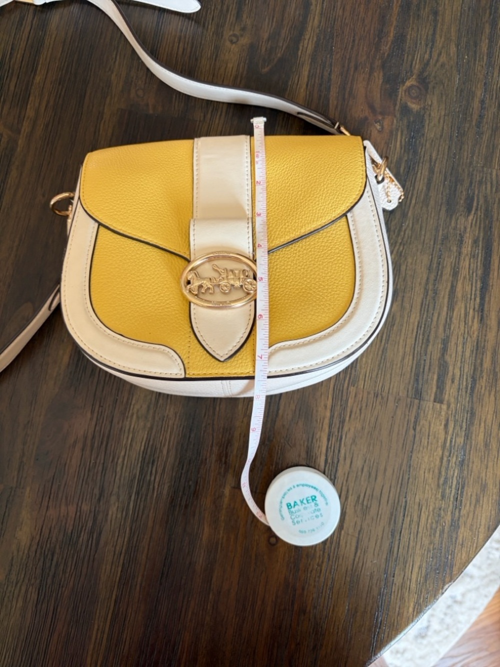 Coach Georgie Yellow and Chalk Pebble Leather Crossbody Saddle Bag - Picture 11 of 13